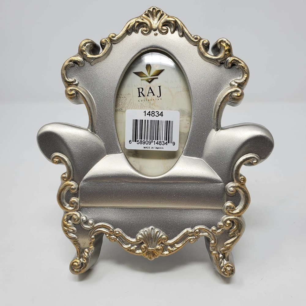 Raj Collection Small Silver Finish Picture Frame Ornate Resin Victorian Style 6"